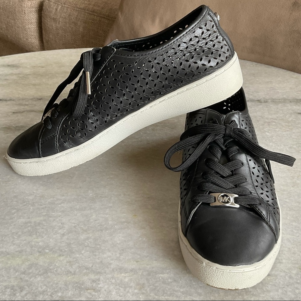 Michael Kors Olivia Sneakers lace up black perforated leather sz 7.5